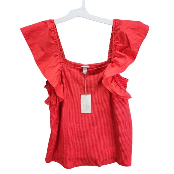 Womens A New Day Rocker Red Ruffle Sleeve Ribbed Top Size XXL - Picture 1 of 6